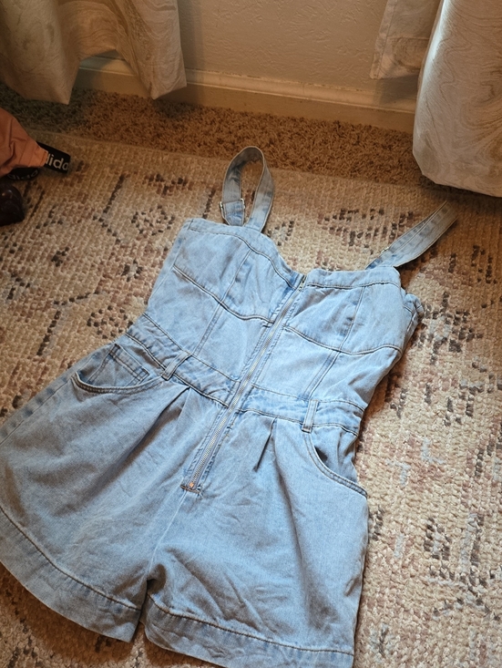 Mable Pants - Women’s Light Blue Denim Romper Jumpsuit